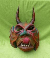 Alte Teufelsmaske Dämonen Maske Faschingskopf Pappmaché