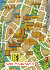 DDR Ansichtskarte / Postkarte mit Stadtplan Karl-Marx-Stadt - unbeschrieben