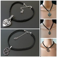 Kette Tracht schwarz Herz Edelweiss Brezel Anhänger Trachtenkette Schmuck KV30