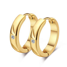 Damen Klapp Creolen Rund Zirkonia Edelstahl Gold-Farbe Ohrringe Kreolen