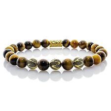 Tigerauge 925 Sterling Silber Armband Bracelet Perlenarmband Kugel 8mm 18k Gold