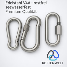 Karabiner Edelstahl V4A  rostfrei mit Sicherheitsmutter SchnellverbinderNotglied
