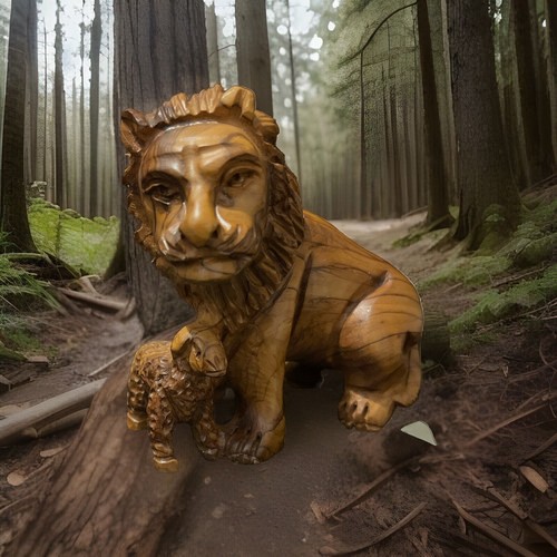 Löwe mit schaf - aus, olivenholz
