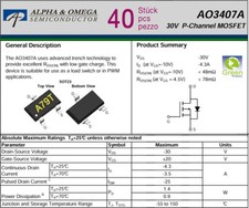40 pcs  AO3407A 30V 4,3 A |