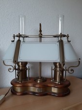 Lampe ~1900 Schreibtischlampe Tischlampe mit Glasschirm mattiert Milchglas
