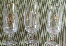 Bierglas Tulpe, mit Stiel, alt, bronze/goldfarbener Ranke, 3 Stk., Restbestand