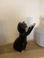 Vintage Holz Figur schwarze Yoga Katze 13 cm hoch Sonnengruß