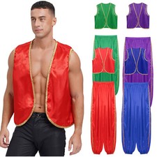 DE Herren Halloween Kostüm Aladin Weste Hemd Satin Weste + Lang Hose Pumphose 
