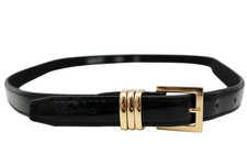 Mario Valentino Gürtel – Schwarz Lackleder, Goldene Schnalle, Größe 100 cm