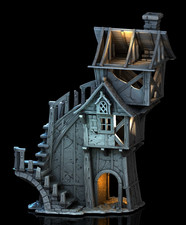 Tabletop Gebäude High Ruined House / hohe Hausruine mit 3 Etagen - Fantasy RPG