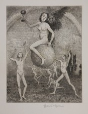 Hans Thoma (1839-1924) "Das Glück" Große Radierung. 1920 Signiert Akt