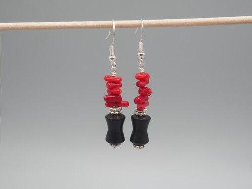Rote koralle onyx ohrringe - koralle, &