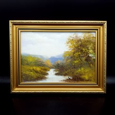 Signiertes James Gilbert Senior Ölgemälde Landschaft Bach 31x23cm gerahmt Vintage