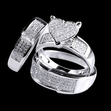 925 Silber Männer Frauen 2,40CT Moissanit Herzform Braut Hochzeit Trio Ring Set