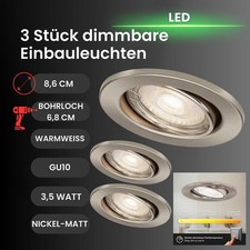 Einbauleuchte Briloner Trap LED Einbaulampe 3er Set Nickelmatt dimmbar 5W GU10