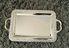 Servierplatte mit Griffe und Zierrand silber Metall ca. 36,5 x 25 cm