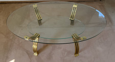Massiver Couchtisch mit Ablage, Glas, Messing , Oval, L-B-H: 120x70x50 cm