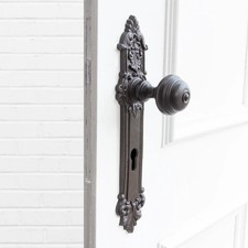 Türbeschlag mit Knauf für Haustüren-Langschilder | PZ92 | Eisen braun