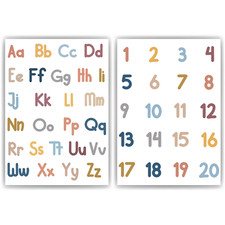 ABC Kinderposter 2er Set Alphabet Lernposter Buchstaben & Zahlen | Kinderzimmer 