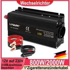 800W/2000W Wechselrichter 12V DC zu 230V AC mit 2 USB für Camping Boot Wohnmobil