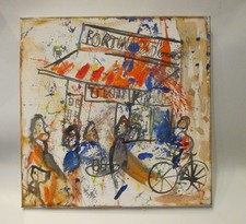 Düsseldorf Fortuna Büdchen Original 40x40 Acryl Bild Leinwand Zeichnung Unikat