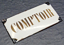 altes Hinweisschild Emailschild Comptoir Theke weiß-braun gewölbt 20x10 cm