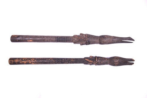 Pair carved wooden tools - a,