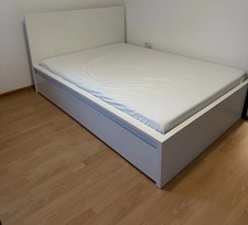 IKEA Bett Malm Hoch, 2 Schubkästen, Weiß, 140x200 Cm, Ohne Matratze