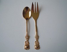 Löffel & Gabel 20 Karat vergoldet Hildesheimer Rose Dekor Gesamtgewicht 30,5 g