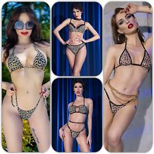 SeXy knappen Neckholder Leopard Mini String Micro Bikini Dessous GoGo Tanga