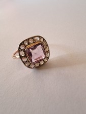Antiker Ring 585 Rose Gold mit 15 Diamant Rosen und Amethyst Gr. 59 Handarbeit