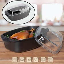 Aluguss Gänsebräter Bratentopf Schmortopf Auflaufform mit Glasdeckel 39x22x16cm