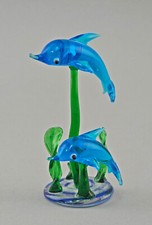 99812122  Glasfigur Lauscha Paar Delphine Delfin antik mundgeblasen 10x4cm