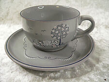  Keramik grau mit Baum  Kaffeegedeck 2 tlg.