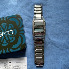 Esprit Damenuhr Digital 101242 silber breites Armband Glitzer Batterie leer