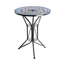 Gartentisch Mediterran mit Platte in Mosaikoptik - Höhe 68 cm Durchmesser 55 cm