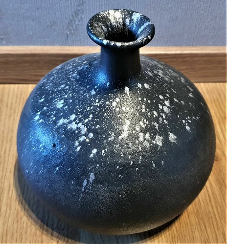 Vase fat lava relief schwarz - vase, /