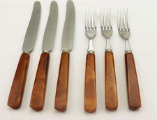 3 x Besteck mit Bakelit Catalingriff Amber Messer Gabel Bernstein