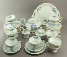 Rosenthal Pompadour 40 tlg. Tee Service weiss Rosen Tulpen blau f. 12 Personen