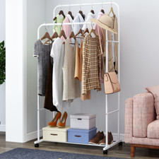 stabil Kleiderständer Metall Schwerlast auf Rollen weiß Garderobenständer Ablage