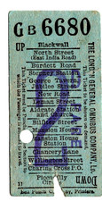 Busticket: London General Horse Bus, Blackwall & Piccadilly, 2d