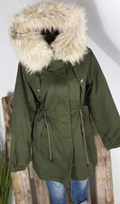 Damen Winter Parka Khaki L 38 40 Teddyfell Kapuze Kunstfell gefüttert Italy