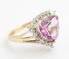 Vintage 9 kt Gold Ring mit natürlichem rosa Topas im Brillantschliff & Diamant Heiligenschein