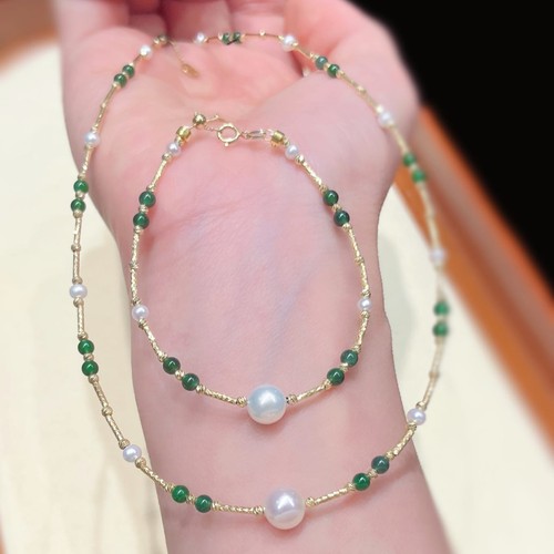 18k gold jade bead pearl - gold,
