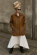 Wildleder Parka 90s Lammnappa braun Schlangenprint Oversize Jacke Vintage 42 44