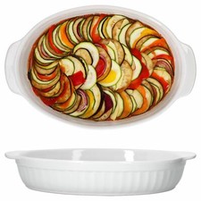 2x Auflaufform oval Henkel groß weiß Keramik 36x23,7x6,5cm 1,8L Back-Form Ofen