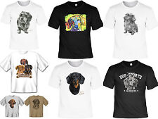 Dackel Motiv T-Shirt - Hunderassen Langhaar Dackel Zeichnung Dachshund Jagdhund