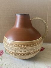 alte Keramikvase oder Tonvase Vase braun-beige mit Henkel, Retro Vintage