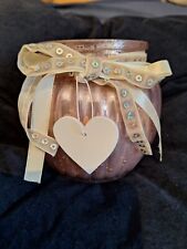 Windlicht Teelichthalter Glas rosa mit Holzherz & Schleife Kerzenhalter