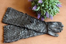 ROECKL Damen Lederhandschuhe Gr 7 - Schuppen weich, elegant, zart, 40 cm lang